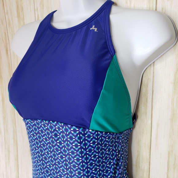 JoyLab Swimsuit Women’s One Piece Diamond Pattern Blue Green Size Small NWT - Picture 2 of 10